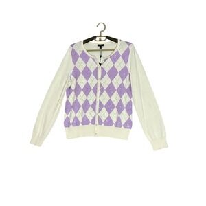 NWT Talbots Women Argyle Sequin Cardigan Sweater Medium Preppy Golf Country Club